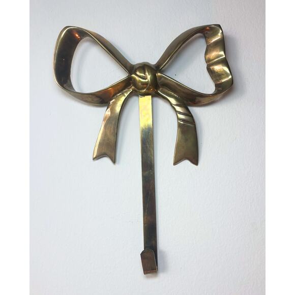 Unique Vintage Other - Vintage Solid Brass Bow Wall Hook Decorative Ribbon Hanger Patina